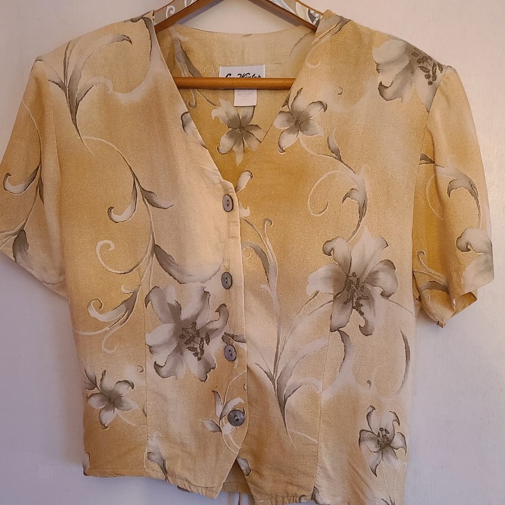 Vintage 80s Short Sleeve Blouse - Size Small